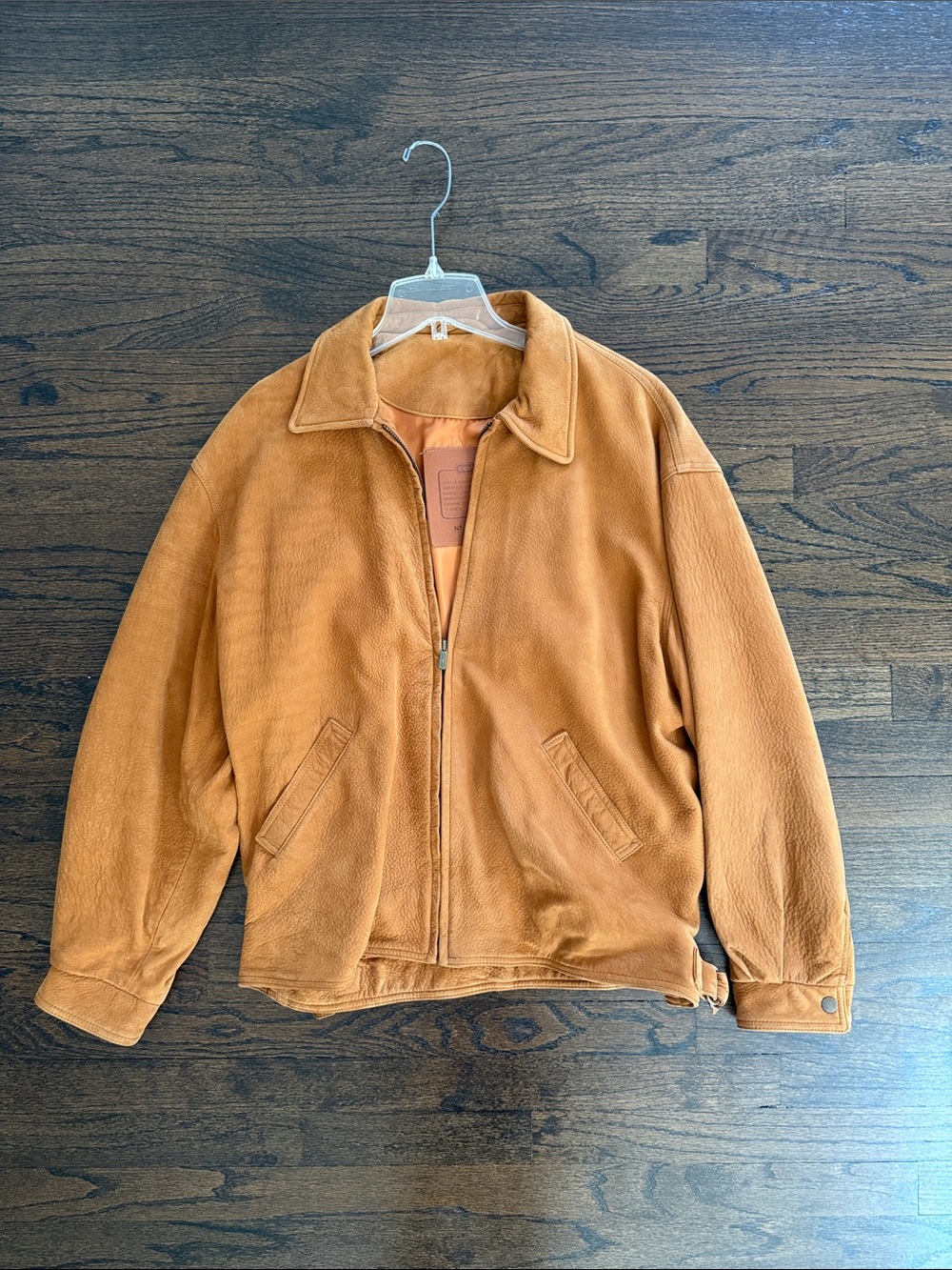 Coach Men’s Leather Zip-Up Bomber Jacket in Camel Size Medium
